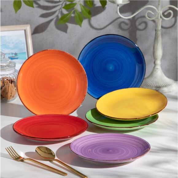 Vancasso Multicolored Stoneware Fiesta Round Dinner Plates Set of 4 - Picture 3 of 13
